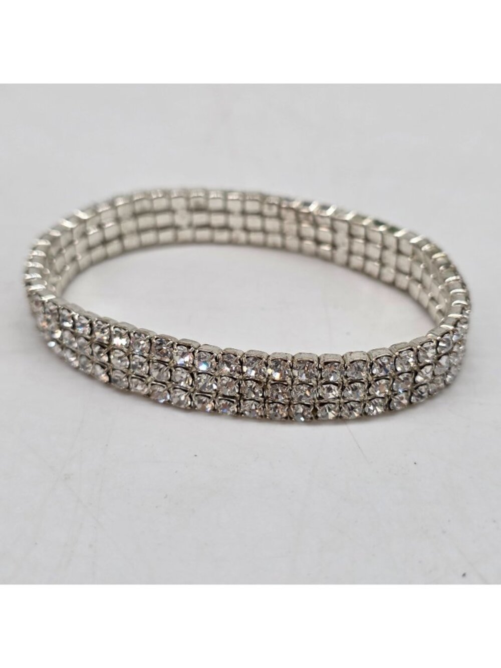 Crystal Rhinestone Stretch Bracelet Elegant Sparkling Jewelry Silver Tone - Picture 6 of 6